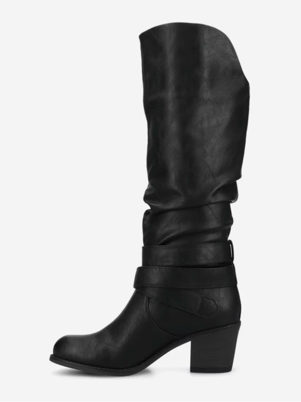 Journee Collection Late Boost Black Faux Leather Knee High Buckle Boot 11 NEW